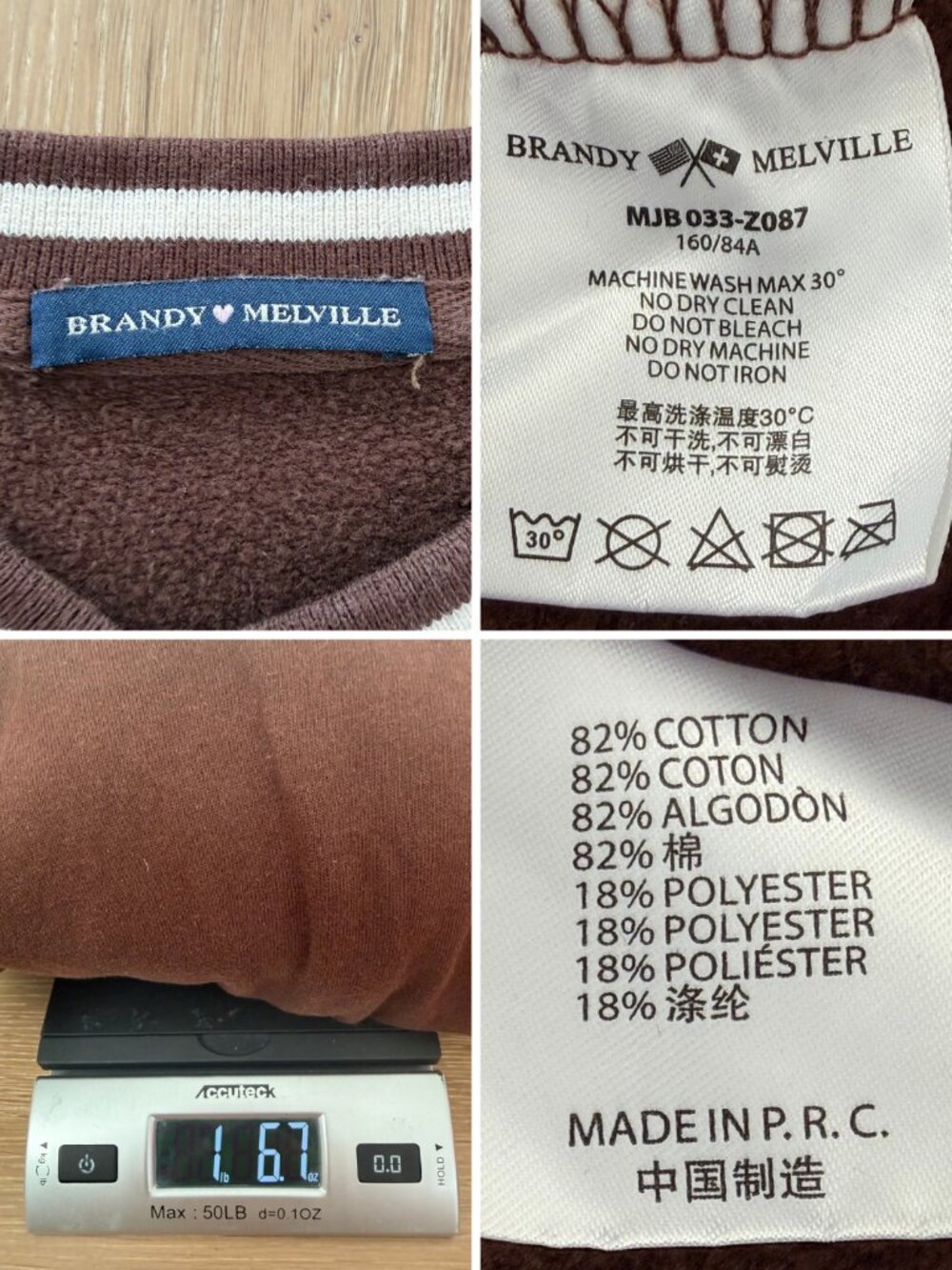 Brandy Melville Sweatshirt Womens Medium Brown Erica Off White Cream Shirt - Picture 14 of 14